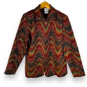 Bon Worth Vintage Zip Front Tapestry Jacket, Multicolor Wave , Size Small